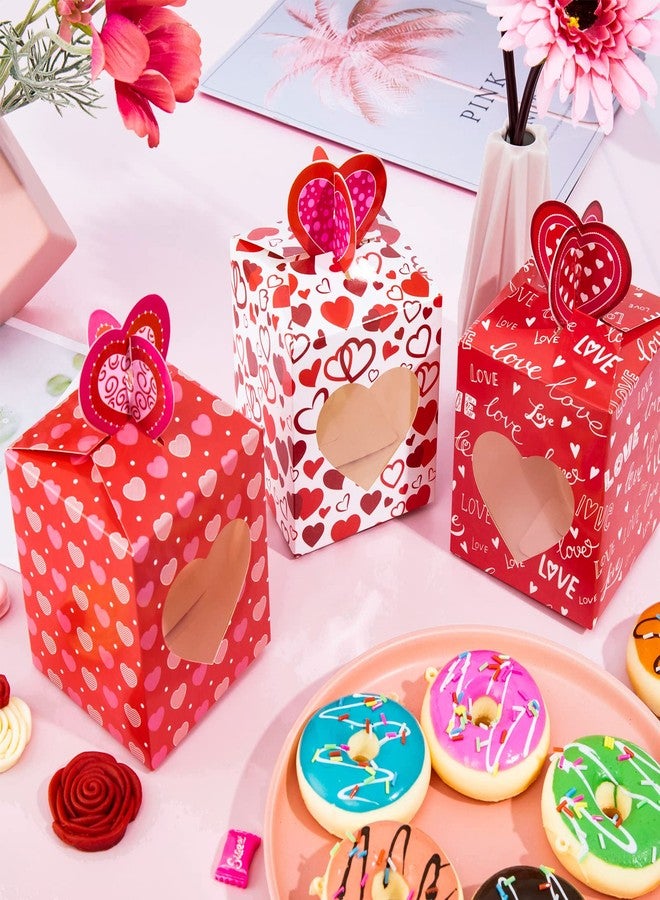 Whaline 24Pcs Valentine's Day Treat Boxes 3 Design Red Heart Cardboard Box with Window Heart Top Valentines Paper Gift Container for Goodie Cookie Candy Sweet Party Favors - Image 4